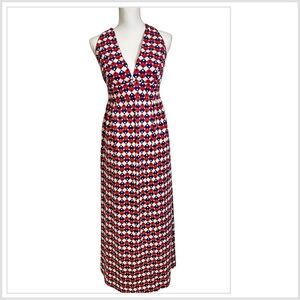 Vintage Red White Blue Heart Halter Top Maxi Dress 70s Mod Women’s Small/XS